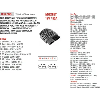 Elektroinstalace pro motocykl DZE REGULÁTOR NAPĚTÍ APRILIA; BMW; CAN AM; DUCATI; HONDA; KAWASAKI; SUZUKI; TRIUMPH; YAMAHA (50A)