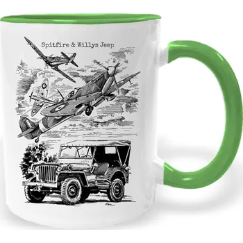 Hrnek - Spitfire & Willys Jeep Barva: Zelená