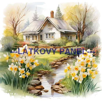 Látkový panel - Dům se zahradou - KR-49 Velikost: 30x30cm, Materiál: Teplákovina nepočesaná