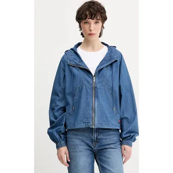 Bavlněná bunda Tommy Jeans tmavomodrá barva, přechodná, oversize, DW0DW21064 59X, vel. M