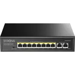 STRONG switch SW8010POE+ 8x port Gigabit POE+ 2x Ggabit Uplink port IEEE802.3afat kovové šasi černý