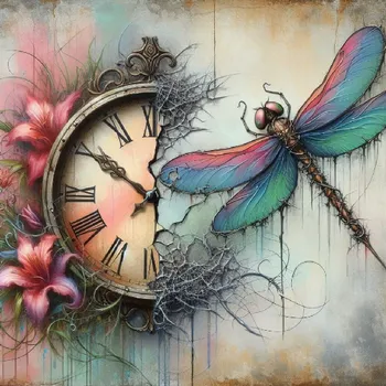 Látkový panel - Ciferník, vážka - MO-86 Velikost: 15x15cm, Materiál: Kočárkovina