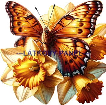 Látkový panel - Motýl na květině - MO-04 Velikost: 30x30cm, Materiál: Bavlna