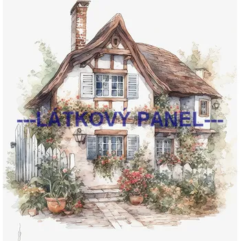 Látkový panel - Dům se zahradou - KR-54 Velikost: 20x20cm, Materiál: Bavlna