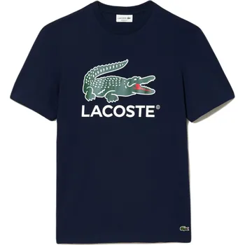Pánské tričko Lacoste Cotton Jersey Signature Print - navy blue Modrý (M)