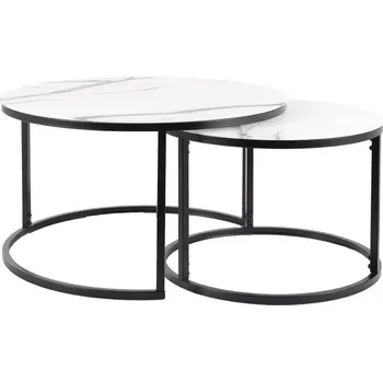 Konferenční stolek Konferenční stolky ATLANTA C – sada 2 ks, bílý mramor / černá kovová podnož