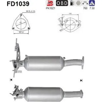 Filtr pevných částic Filtr sazových částic, výfukový systém AS FD1039
