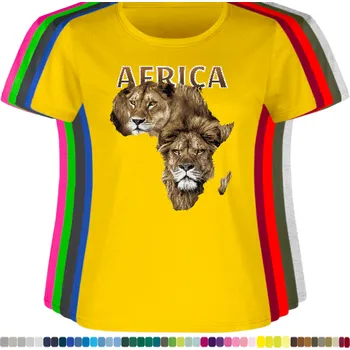 Dámské tričko damske-levne-bavlnene-tricko-digitalni-potisk-lvi-afrika Barva: Yellow - žlutá, velikost: S