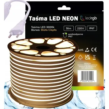 LED páska SADA LED Neon Páska 220V 230V 30m 3000K BÍLÁ TEPLÁ NAPÁJECÍ ZDROJ IP67 120/m