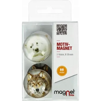 Dekorativní magnet Magnet skleněný Vlk/Medvěd kupole 3,5 cm balení 2 ks MAGNET