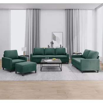 Sedací souprava vidaXL 4dílná sedací souprava s poduškami samet [3201486] Barva: Tmavě zelená