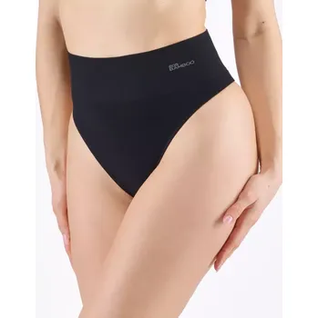 Kalhotky GINA dámské tanga s vysokým pasem a širším lemem, úzký bok, bezešvé, klasické, jednobarevné Eco Bamboo 05015P černá S/M