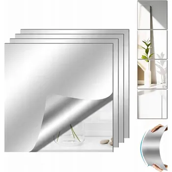 Zrcadlo 4 KUSY SAMOLEPICÍCH ZRCADLOVÝCH SAMOLEPKY ZRCADLO NALEPovací PŘILEPOVACÍ PANELY