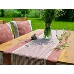 Běhoun z vínového kanafasu kostky a rozkvetlá louka s krajkou Běhouny sešívané: 43x200cm