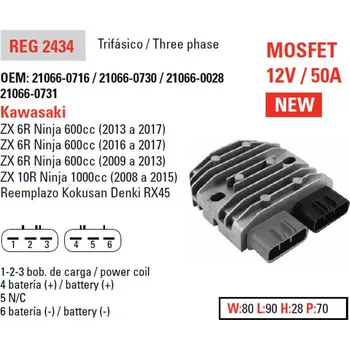 Elektroinstalace pro motocykl DZE REGULÁTOR NAPĚTÍ KAWASAKI ZX 600R NINJA '08-'17; 6R '08-'17 (ESR596)