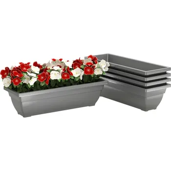 Květináč Sada 5 plastových květináčů, 59 x 21 x 16 cm | šedé