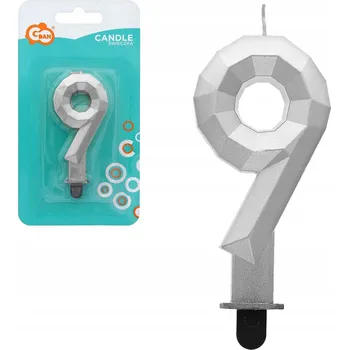 Dortová svíčka Narozeninová STŘÍBRNÁ SVÍČKA číslice 9 na dort 7.6cm GoDan KRÁSNĚ VYPADÁ