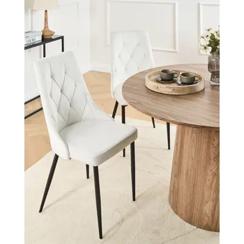 Jídelní židle Sada 2 jídelních židlí krémově bílá sametové čalounění černé železné nohy moderní čalouněné židle jídelna Beliani