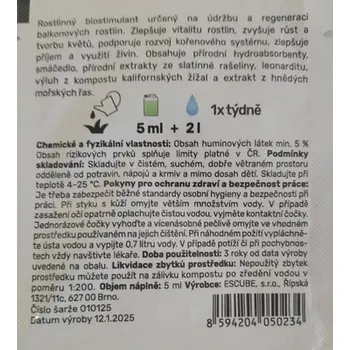 Hnojivo Rostlinný biostimulant ESCUBE HOME Balkonovky 5 ml