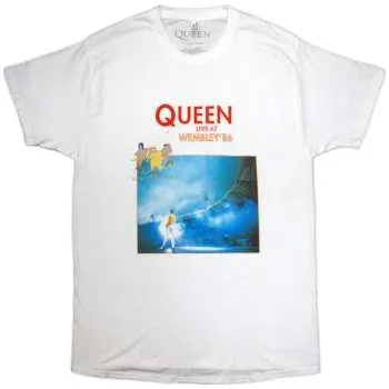 Pánské oblečení Merch Queen: Queen Unisex T-shirt: Wembley '86 (white) (xx-large) XXL