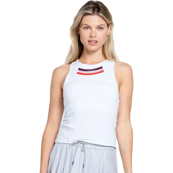 Dámský tenisový top Lucky in Love Metallic Novelty Stripe Tank with Bra Bílý (S)