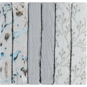 KIKKABOO Pleny mušelínové 30x30 cm 6ks Dreamy Fields Grey