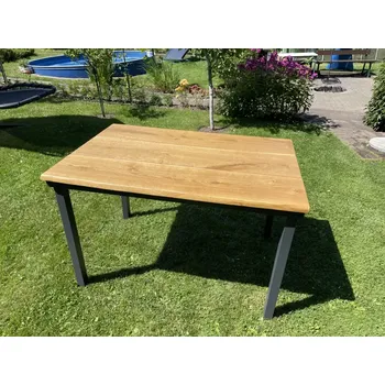 Zahradní stůl PELA kvalitní ručně vyrobený ocelový zahradní stůl s dubovou deskou (120x80 cm)