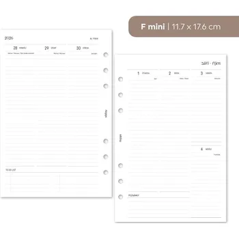 Kancelář Fleppi Náplň do diáře - Kalendář 2026, T2S vertikální linkovaný (205) Vyberte velikost náplně: F mini