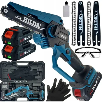 Motorová pila AKUMULÁTOROVÁ ŘETĚZOVÁ PILA HILDA BEZKARTÁČOVÁ NA VĚTVE 2x AKU 21V 2Ah