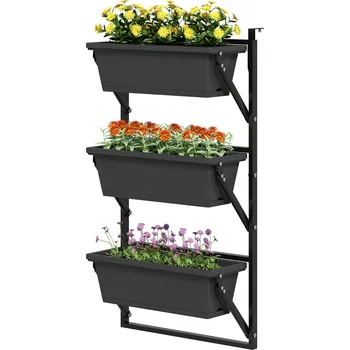 Stojan na květiny Stojan se 3 květináči s otvory, 56 x 42 x 100 cm | tmavě šedý