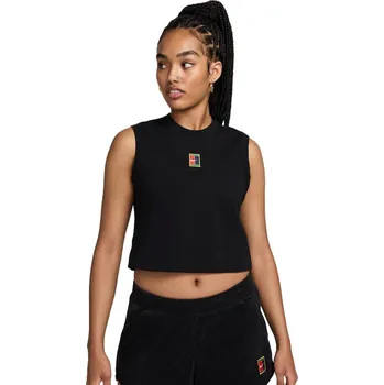 Dámský tenisový top NikeCourt Heritage Cropped Tennis Tank Top Černý (XS)