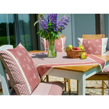 Napron - ubrus vínový kanafas kostky a louka s krajkou Vzor kanafasu: Kostky 5x5mm, Napron rozměr: 90x90cm