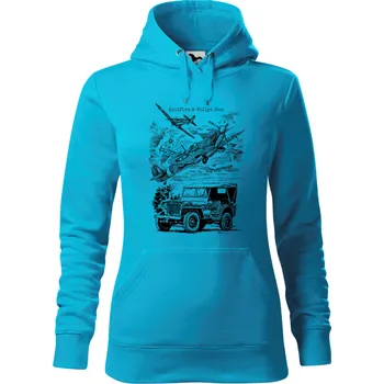 Dámská mikina Mikina - Spitfire & Willys Jeep Barva: Modrá - tyrkysová (44), Velikost: M, Střih: Dámské