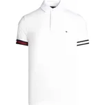 Pánské tenisové polo tričko Tommy Hilfiger Flag Cuff Slim Fit Bílý (L)