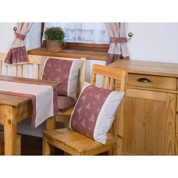 ubrus Běhoun z vínového kanafasu pruhy a rozkvetlá louka s krajkou Běhouny sešívané: 43x200cm