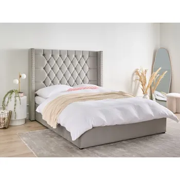 Postel Postel s úložným prostorem světle šedá 140 x 200 cm sametové čalounění vysoké čelo ložnice Beliani