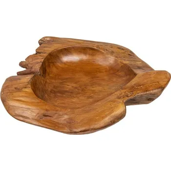 Designová etno masivní mísa na ovoce Kory z teakového dřeva v hnědé barvě v nepravidelném kulatém tvaru 50 cm