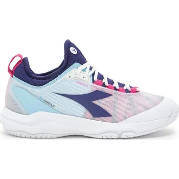 Dámská běžecká obuv Dámská obuv Diadora Speed Blushield Fly 4 + AG - white/blue print/pink yarr Bílý, Vícebarevný (40,5)