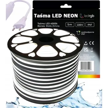 LED páska SADA LED Neon Páska 220V 230V 5m 6000K BÍLÁ STUDENÁ ZDROJ IP67 120 LED/m