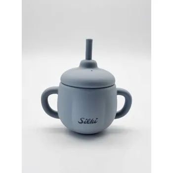 dětské pítko Silki Hrníček s pevným brčkem - Modrý