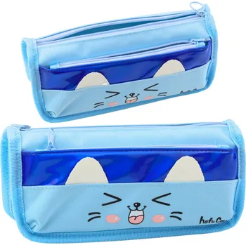 Penál LEAN Toys Školní Pouzdro Dvě Kapsy Motiv Kočka Modré 22cm