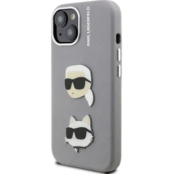 Pouzdro na mobilní telefon Zadní kryt Karl Lagerfeld Grained PU K&CH Heads pro Apple iPhone 15, šedá