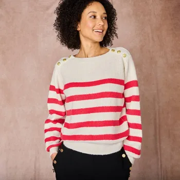 Dámský svetr Blancheporte Pruhovaný pulovr s hladkým vzorem režná/růžová 52