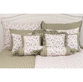 Povlečení Podpěrová s.r.o. Krepové povlečení PROVENCE / zelená kostka Velikost: 140x200 cm (1 ks), 70x90 cm (1 ks)