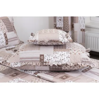 Povlak na dekorativní polštářek Podpěrová s.r.o. Povlak na polštář PATCHWORK béžový S KANÝREM Velikost: Krepový povlak s kanýrem 40x40 cm N