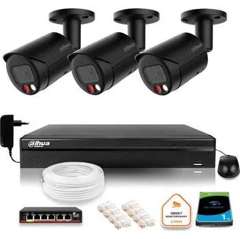 Zabezpečení domácnosti Dahua IP dohledová sada 4MPx 2K 3 venkovní černé kamery s 1TB diskem