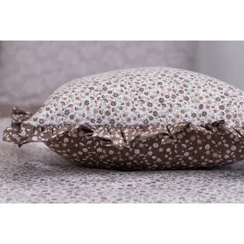 Polštář Podpěrová s.r.o. Povlak na polštářek s kanýrem HNĚDÉ KYTIČKY poz/neg Velikost: Bavlněný povlak s kanýrem 50x50 cm N