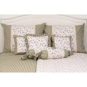 Povlečení Podpěrová s.r.o. Krepové povlečení PROVENCE / ZELENÁ KOSTKA S KRAJKOU Velikost: 140x220 (1x), 70x90 cm krajka (1x)