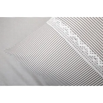 Povlečení Podpěrová s.r.o. Krepové povlečení ŠEDÝ DROBNÝ PROUŽEK S KRAJKOU Velikost: 200x220 (1x), 70x90 cm krajka (2x) ŠEV na peřině