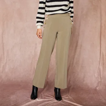 Dámské kalhoty Široké splývavé kalhoty s ozdobnými knoflíky khaki 38